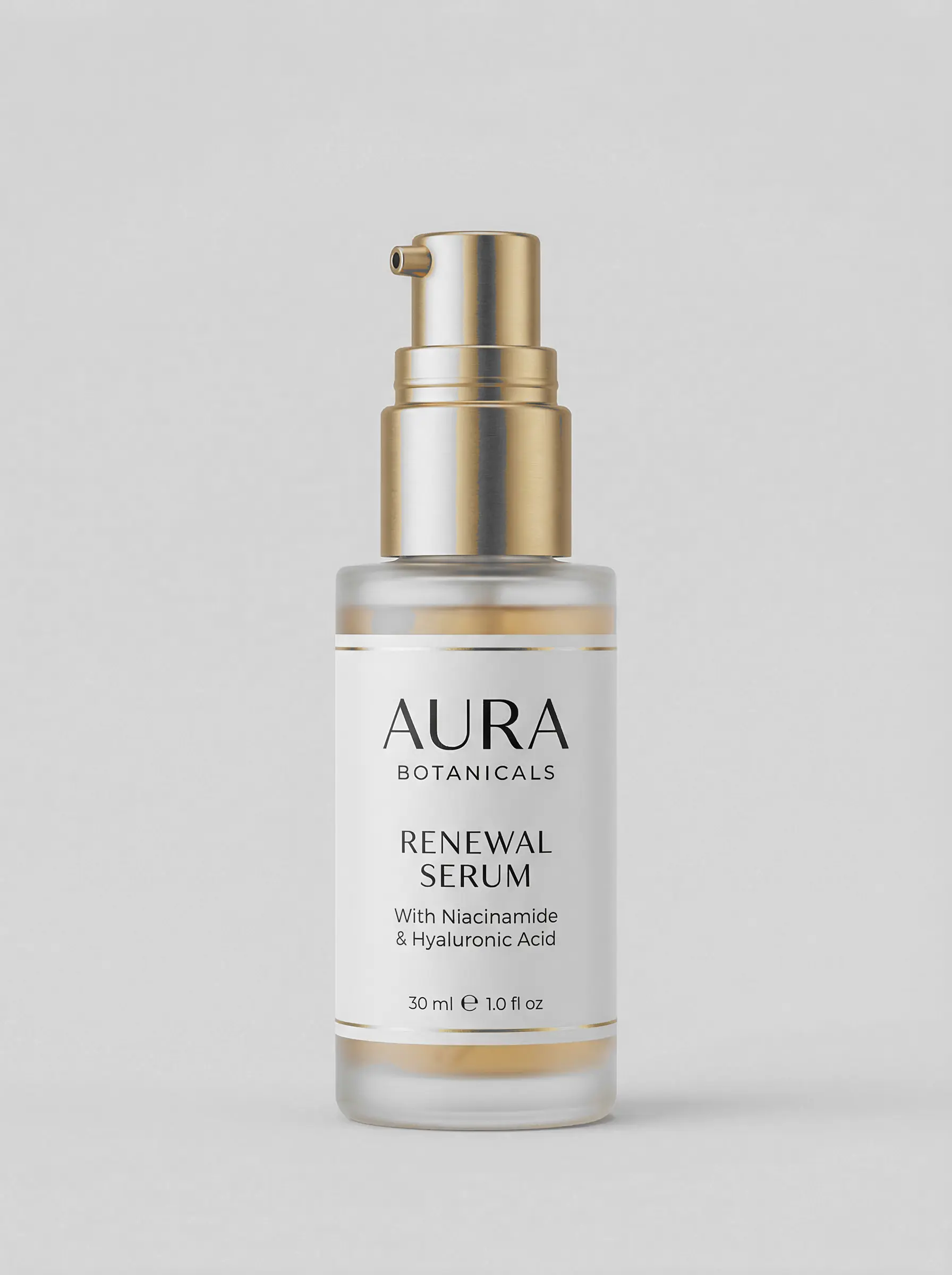 Product photo with a gold serum bottle kept vivid against a monochrome background